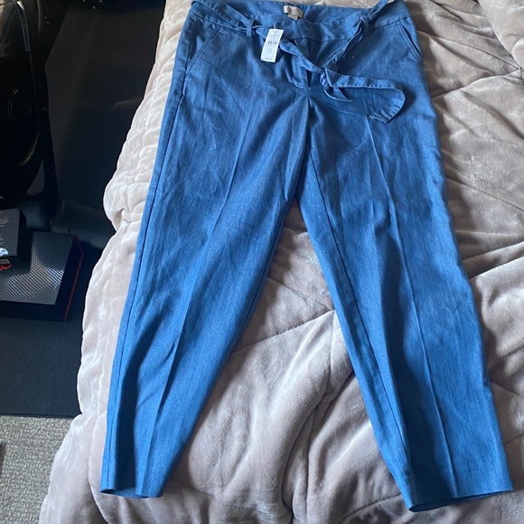 LOFT Chambray Tie Waist Slim Pants - NWT- SZ 12 Denim - Spring Jeans Ann Taylor - Picture 8 of 8